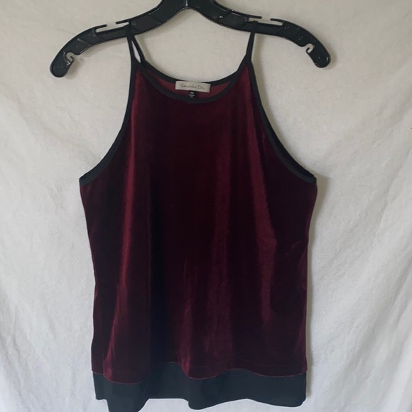 Samantha Dru Velour Camisole in burgundy with black - Picture 1 of 3